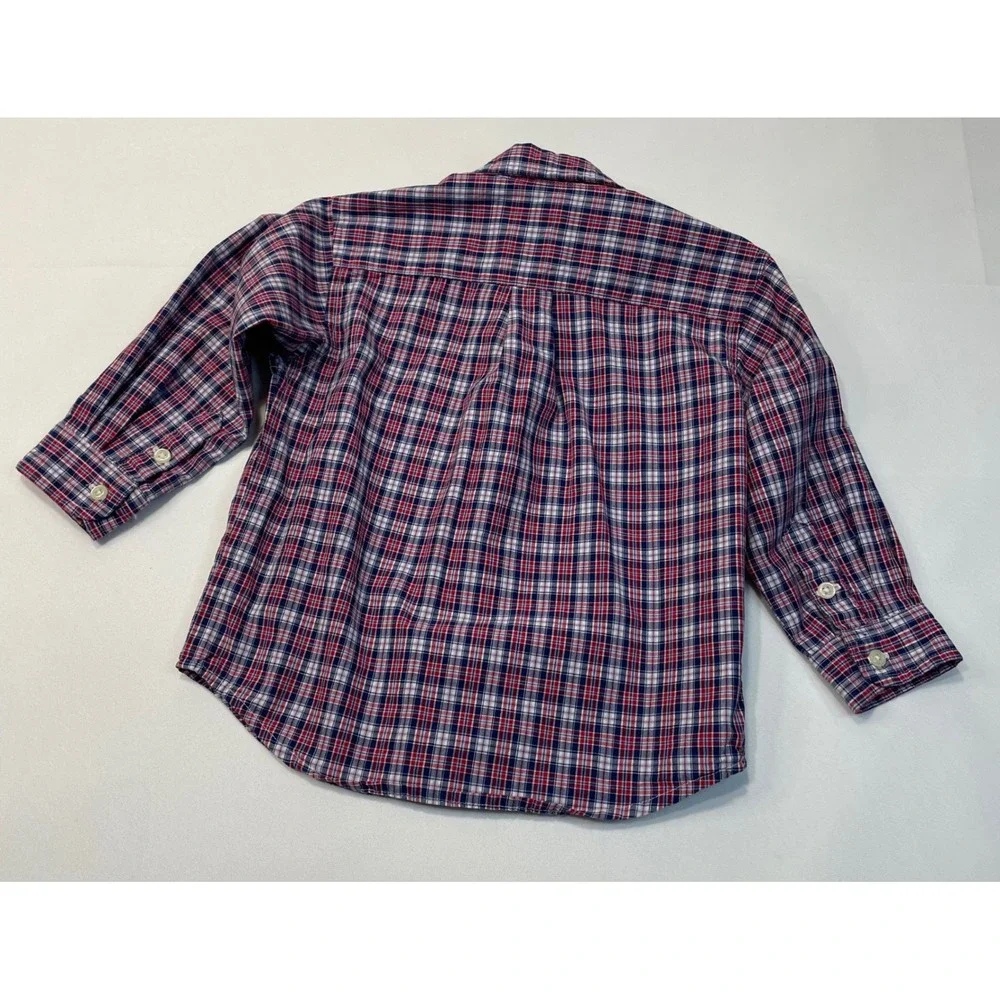Ralph Lauren Kids Plaid Button Down Shirt Long Sleeve Red Blue‎ White Pony 24M